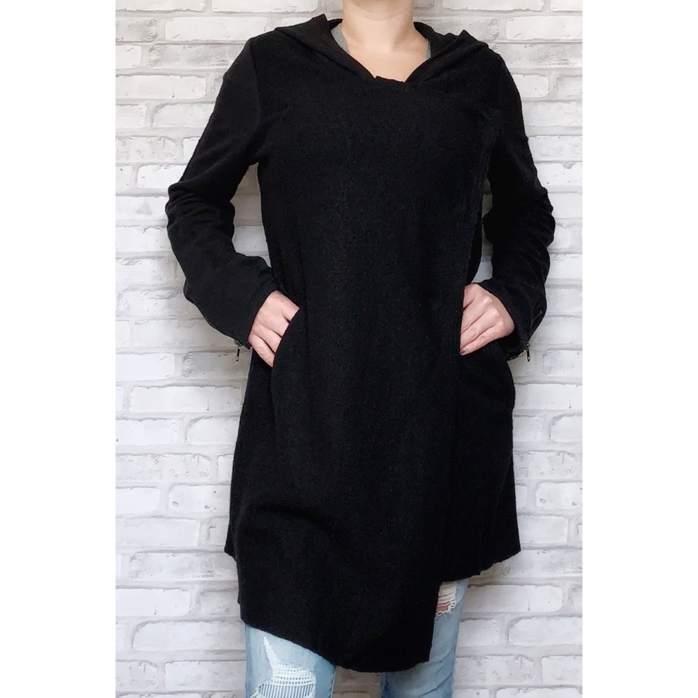 BB Dakota Black Wool Knit Wrap Hooded Coat Jacket Medium
